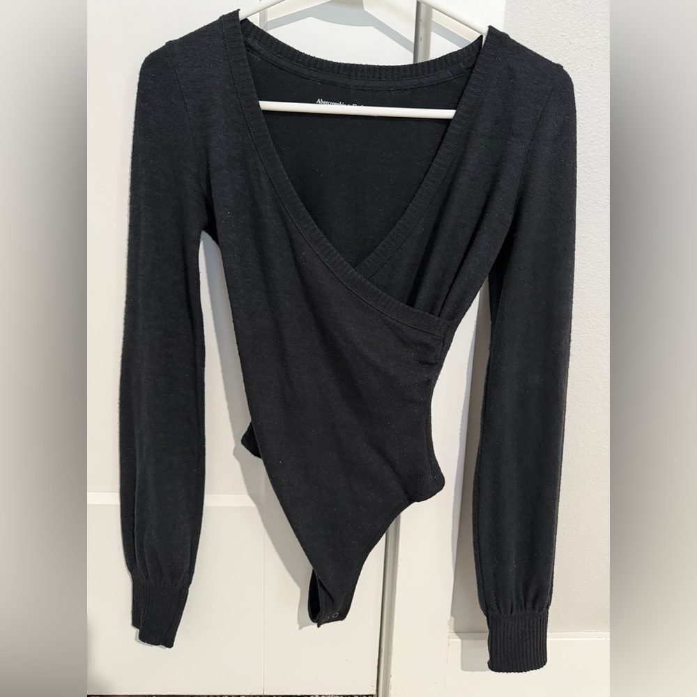 Black Long Sleeve Wrap Bodysuit